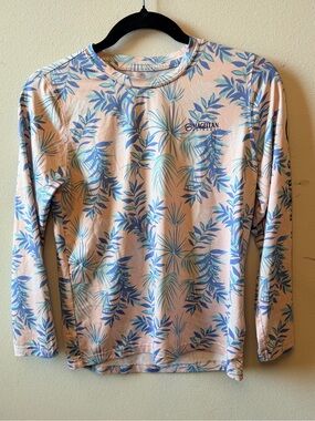 Magellan Outdoors Kids Long Sleeve Rashguard - Pink with Blue & Green Leaf Print